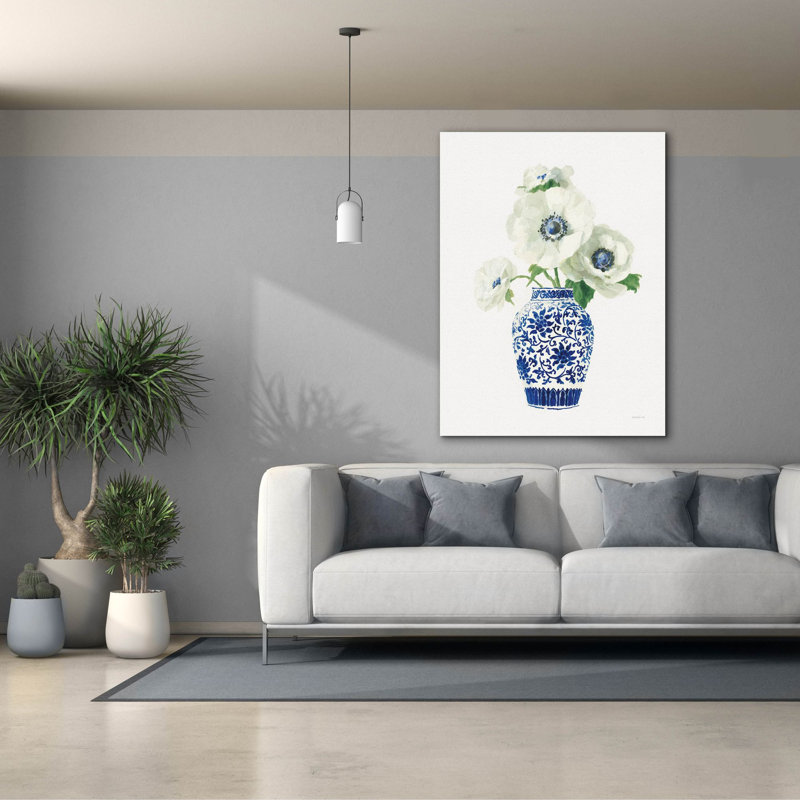 «Floral Chinoiserie 2 Cobalt» par Danhui Nai, art mural sur toile, H 54 po x l 40 po