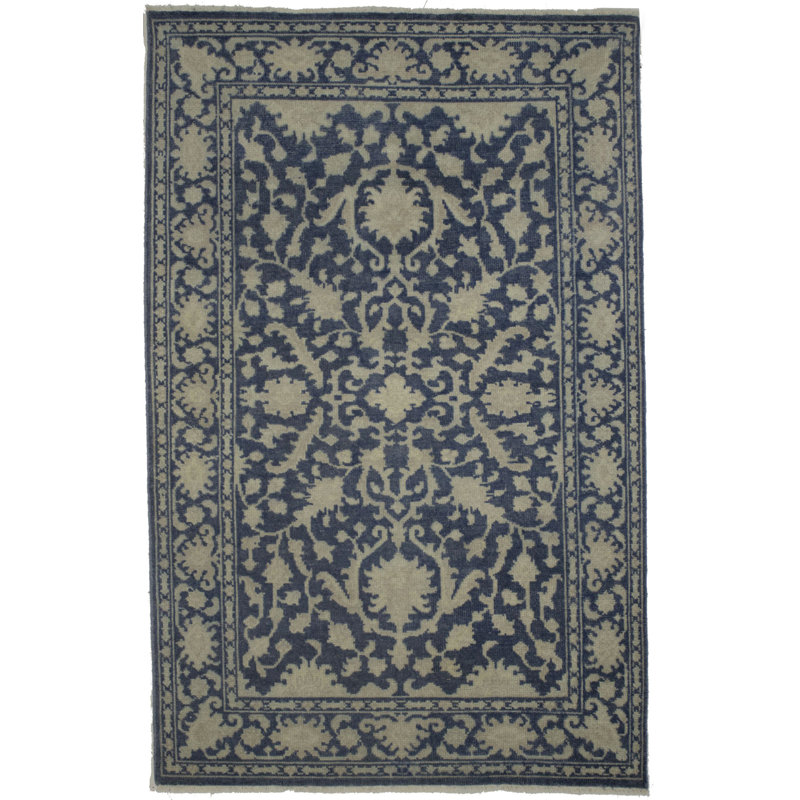 Tapis bleu ardoise à motif floral 5 x 8