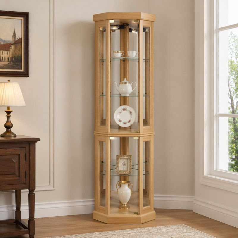 Vitrine de coin lumineuse avec tablettes réglables