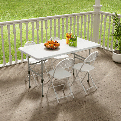 4-Foot Plastic Folding Table, Indoor Outdoor Desk with Carrying Handle and Height Adjustable