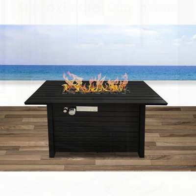 Steel Propane Outdoor Fire Pit Table with Lid, Perfect for Year-Round Entertaining and Cozy Gatherings.