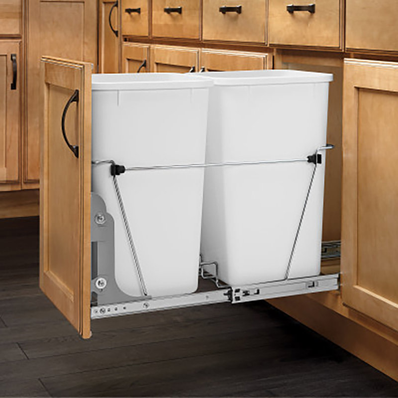 White Double 27 Quart Pull-Out Kitchen Trash Bin