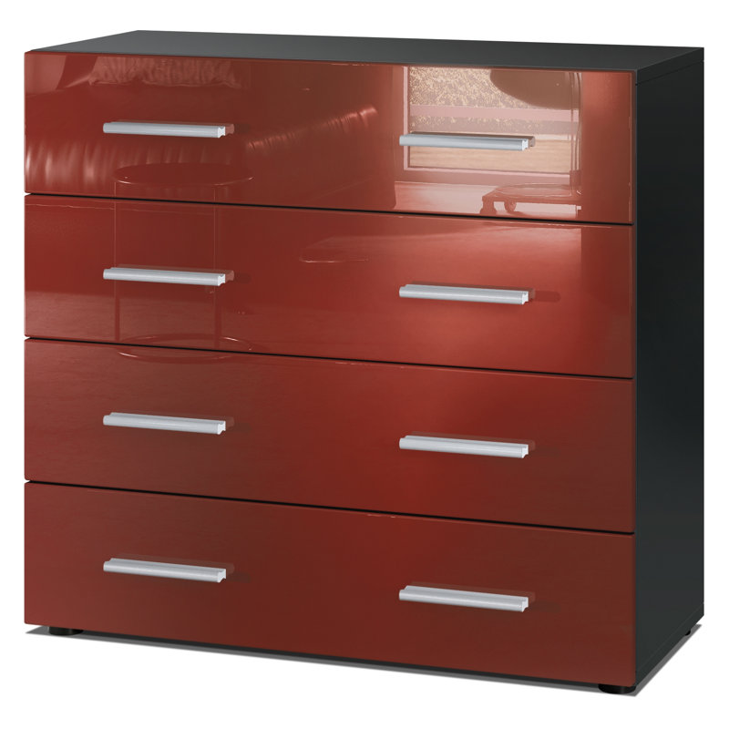 Mazur 76cm W 4 - Drawer Chest of Drawers, Black/Bordeaux