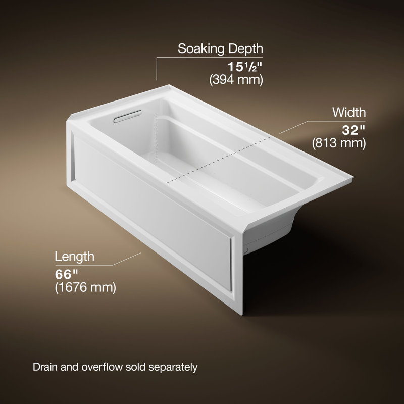 Archer® 66 po x 32 po à bain intégré Bubblemassage ™ avec drain à gauche, Blanc, Gauche