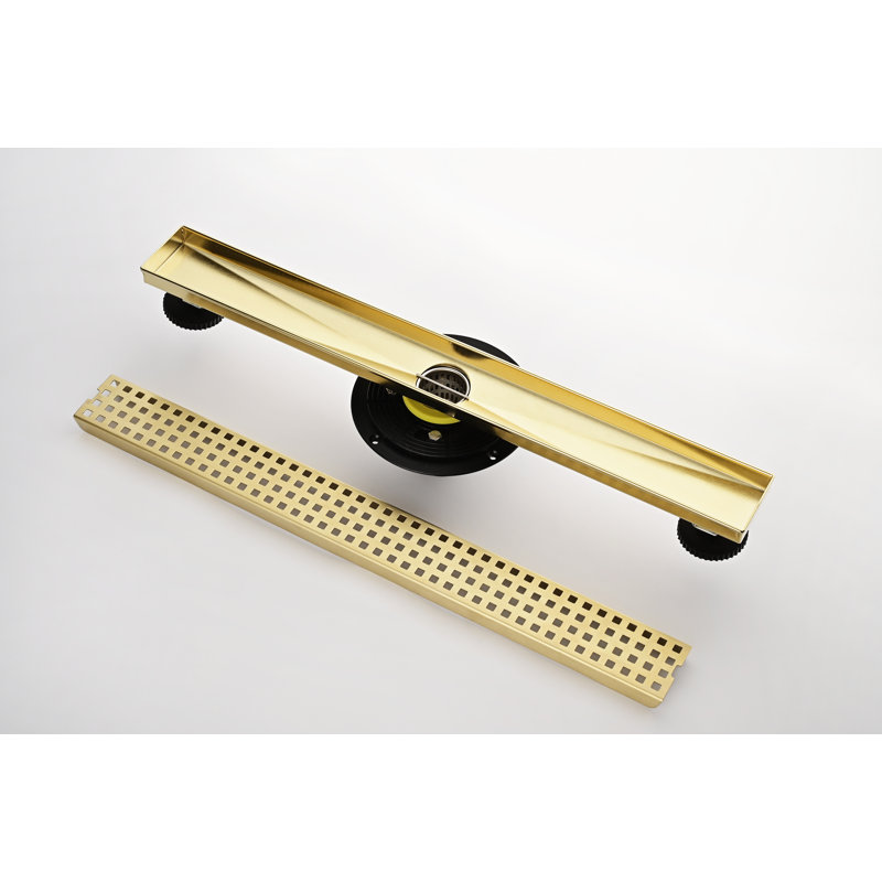 Linear Shower Drain, 24", 304 Stainless Steel, Brushed Gold, Hair Strainer, with Levelling Feet, Brushed Gold
