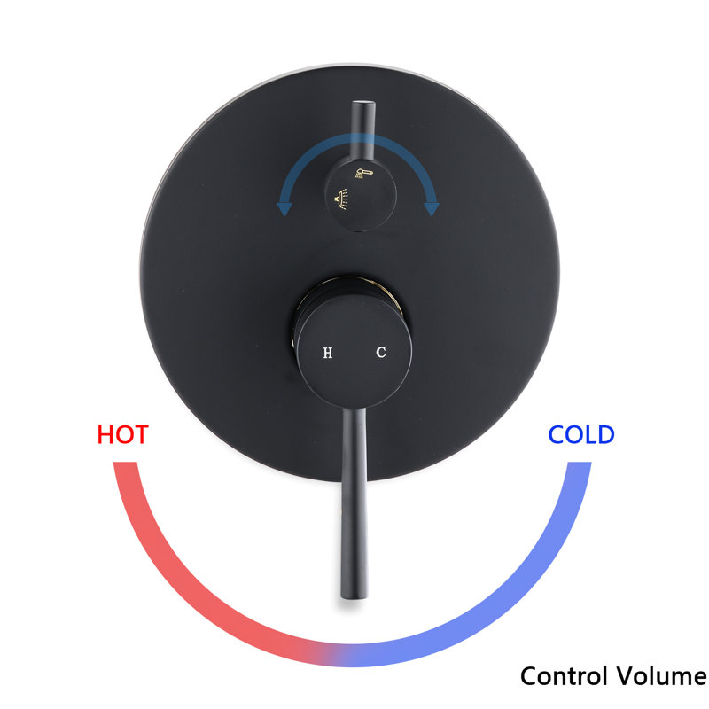 Douche murale avec pomme de pluie de 10 po et poche - noir mat. Valve d'équilibrage, support réglable, joint rotatif 360 °, corrosion. Débit de 1,8 gallon par minute, type double, tuyau américain compatible noir et noir