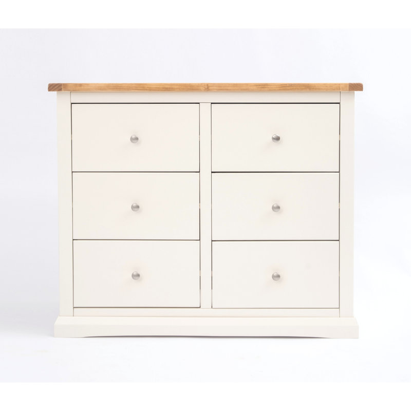 6 Drawer 110cm W Double Dresser, Off White