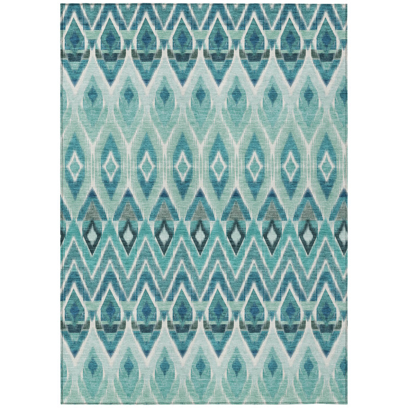 Tapis lavable extérieur bleu sarcelle 10 pi x 14 pi bleu turquoise et vert menthe