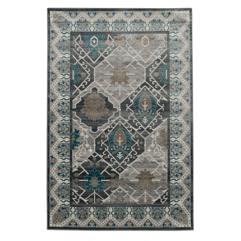 Awrad Oriental Beige and Gray Soft Low Pile Area Rug, Rectangle 5' x 7'6"