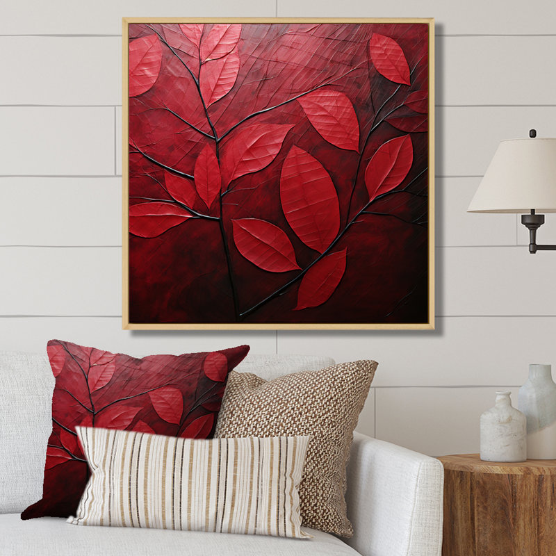 Feuilles de cerisier I sur toile, H 24 po x l 24 po x P 1 po, Cadre naturel flottant