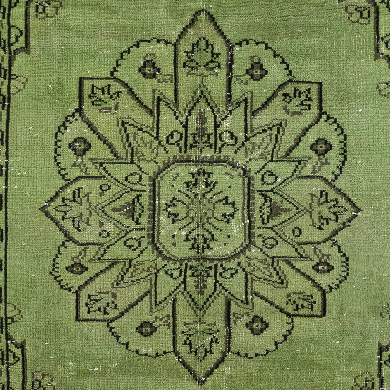 Tapis turc en laine de couleur verte fait à la main 5 x 9 pi pour intérieurs modernes