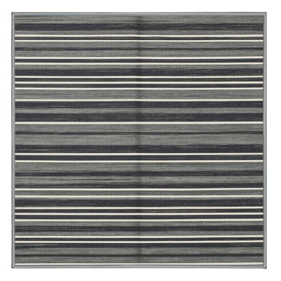 Washable Steel Gray White Striped Area Rug