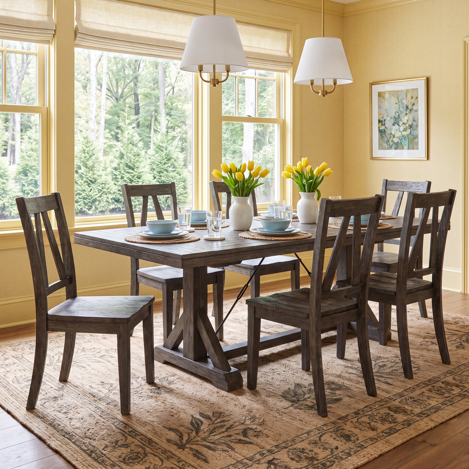 Butler Dining Table Set with Removable Leaf, 7 Pieces: Table, 6 Chairs