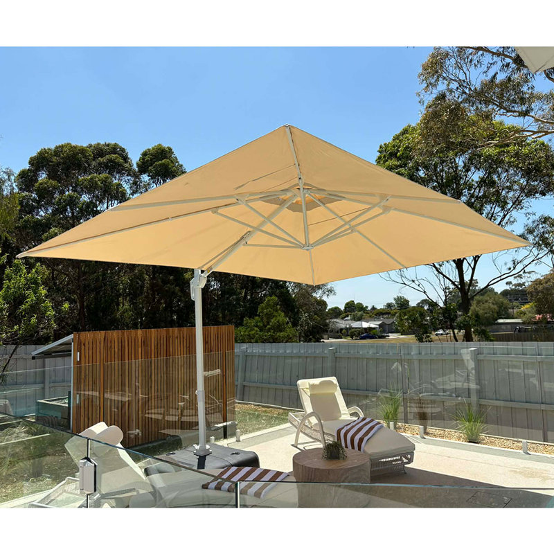 Grand parasol rectangulaire rectangulaire en porte-à-faux économique 10 pi x 13 pi avec base blanche Pole, Beige
