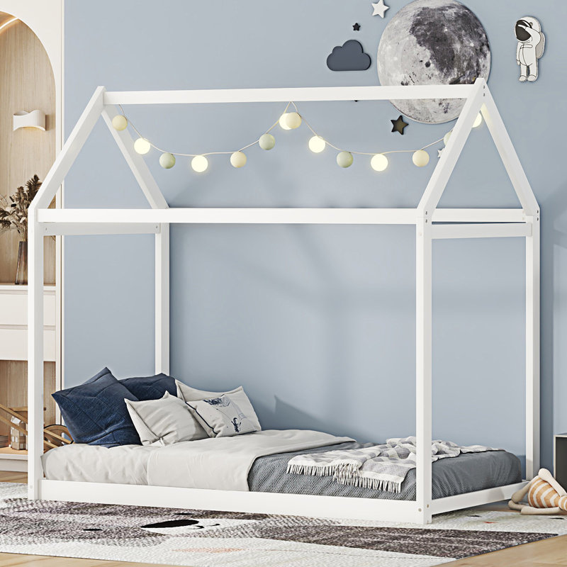 Lit maison en bois, Blanc