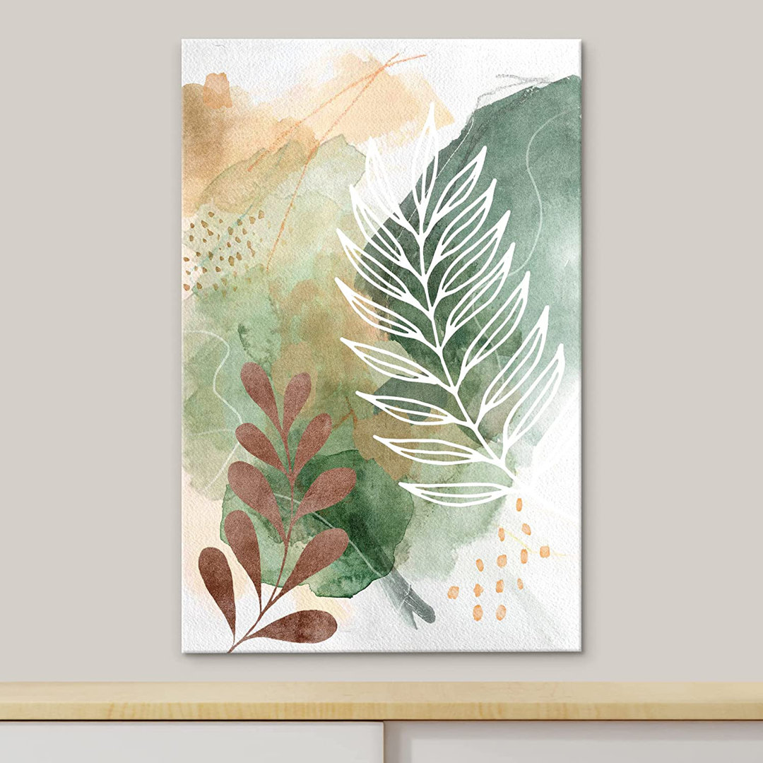 IDEA4WALL Canvas Print Wall Art Green Brown Watercolor Plants Abstract Nature Illustrations Modern Art Decorative Floral Botanical Wilderness For Living Room, Bedroom, OfficeFCV-A09-2208 IDEA4WALL 