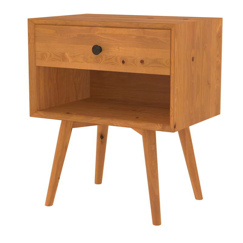 Table de chevet en bois massif à un tiroir Henline, Caramel
