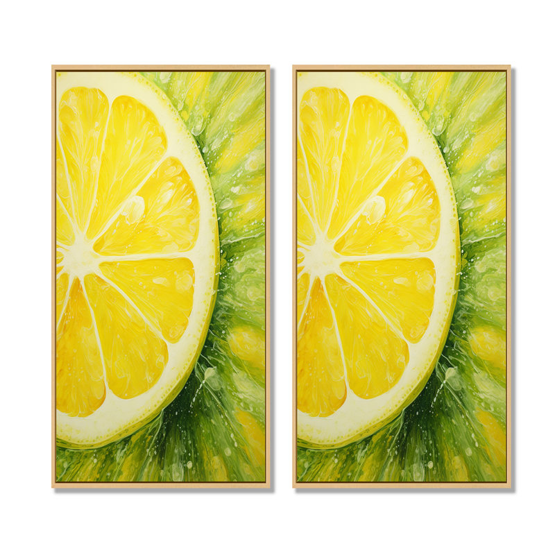Zeste de citron zeste - fruits, ensemble de 2 impressions sur toile, Encadrement brun, H 40 po x l 41 po