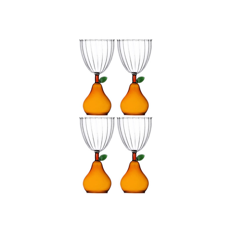 Fruits & Flowers - Stemmed Glass Pear Dull Yellow 10.1 Oz, Amber