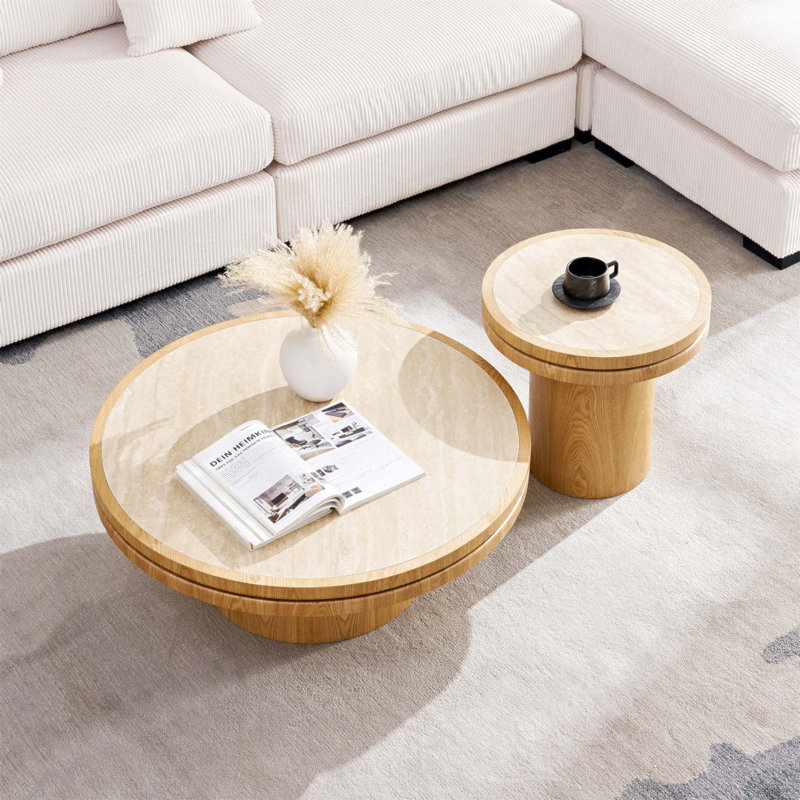 Ensemble de tables basses rondes en panneau de fibres à densité moyenne de 19,49 po + 35,43 po pour les salons et les appartements modernes