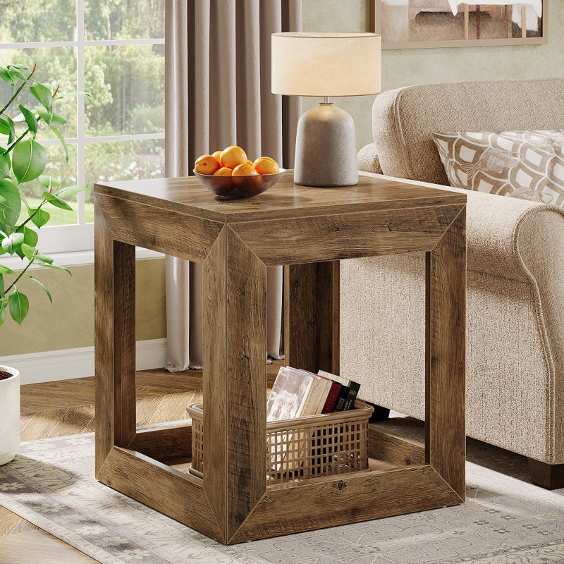 Ensemble de 2 tables de bout carrées de 19,7 po avec tablette de rangement, grande table de chevet pour le salon, la chambre à coucher et le bureau