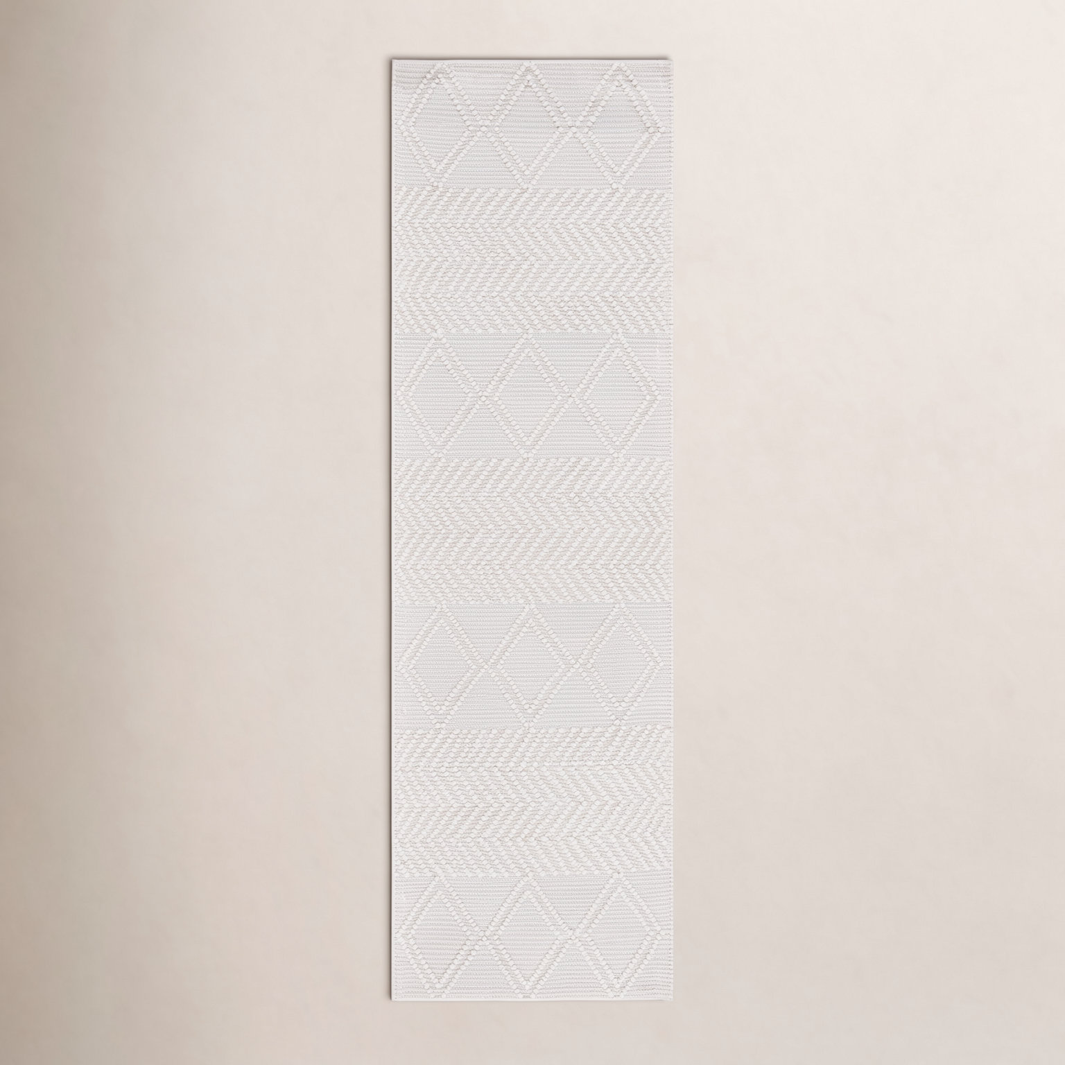 Tarres Cream Hand-Woven Geometric Wool Rug, Runner 2'3" x 9'