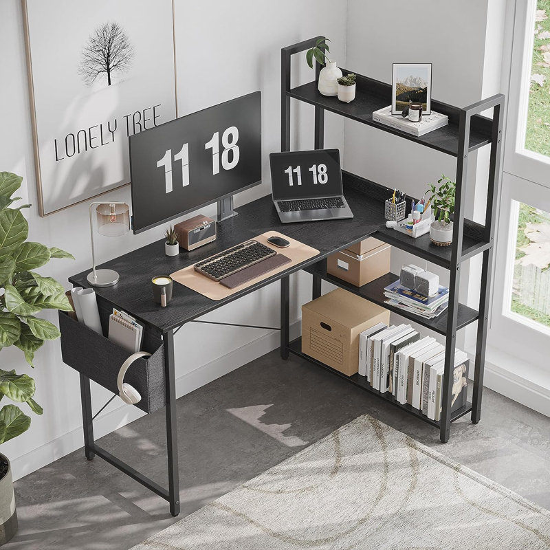 Orrum L-Shaped Metal Base Computer Desk, 29.5" H x 47" W x 18.9" D, Black