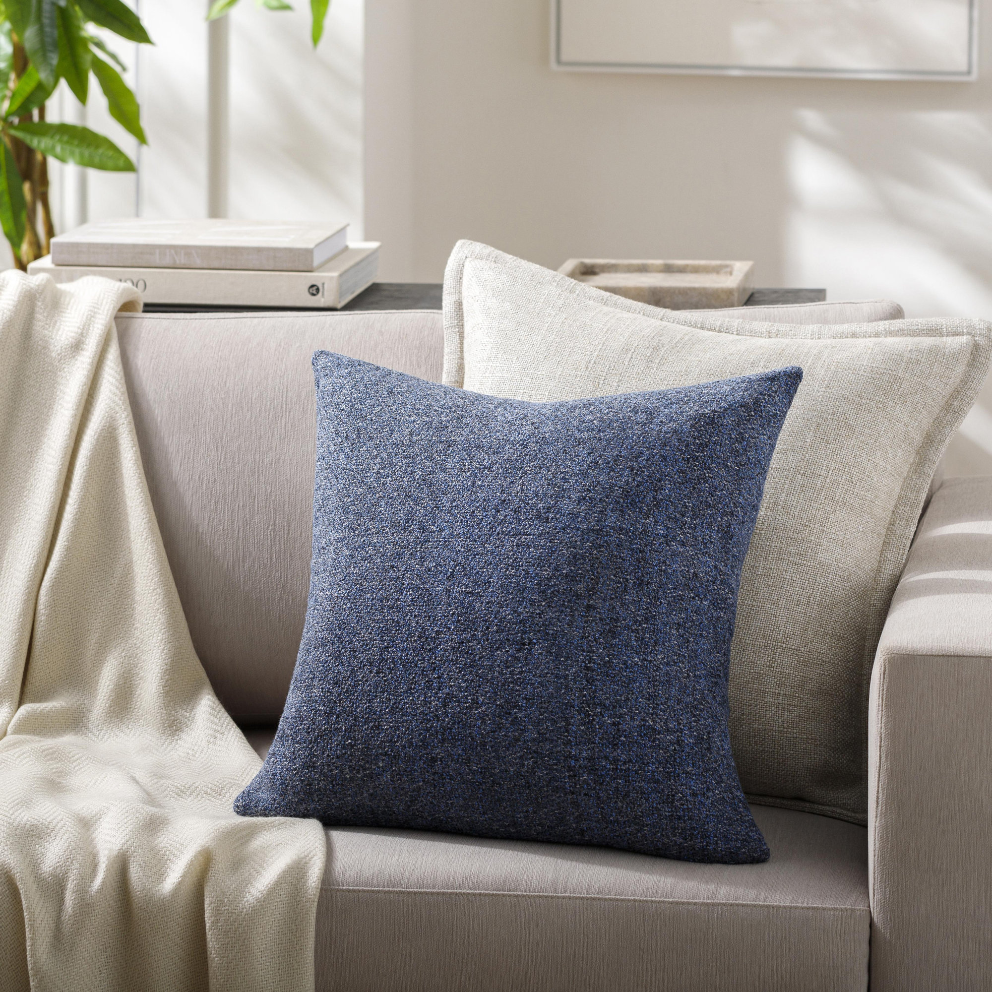 Amalfi Boucle Throw Pillow, Navy, 20" x 20", Pillow Cover Only - No Insert