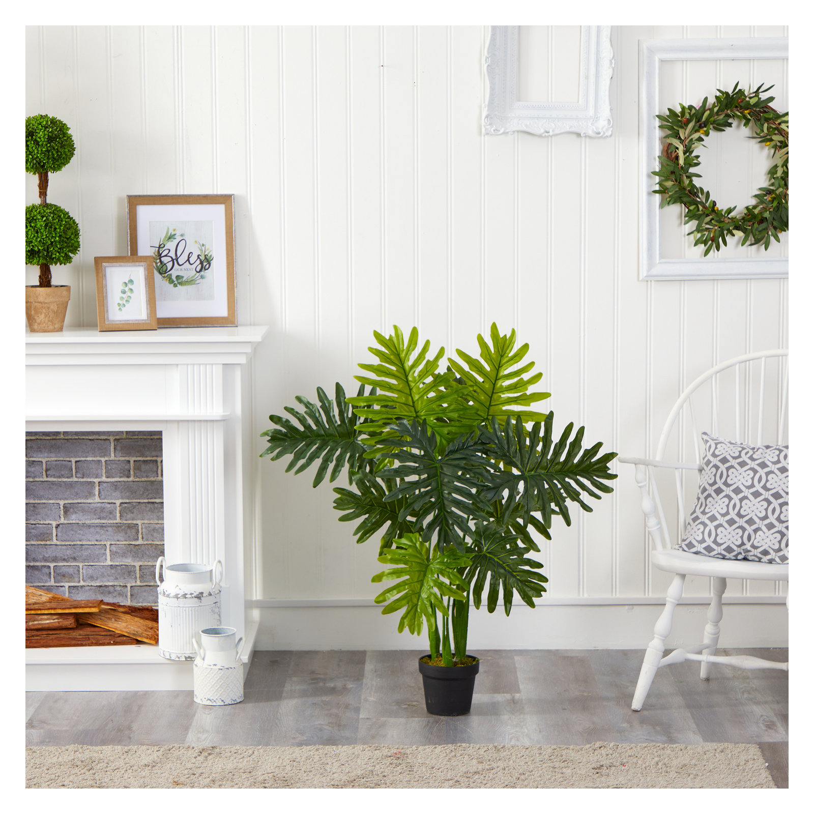 Faux Philodendron Plant in Nursery Pot, 40" H x 18" W x 18" D