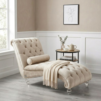 Jerick Modern Upholstered Chaise Lounge with Nailhead Trim and Clear Legs Suitable for Bedroom and Living Room
