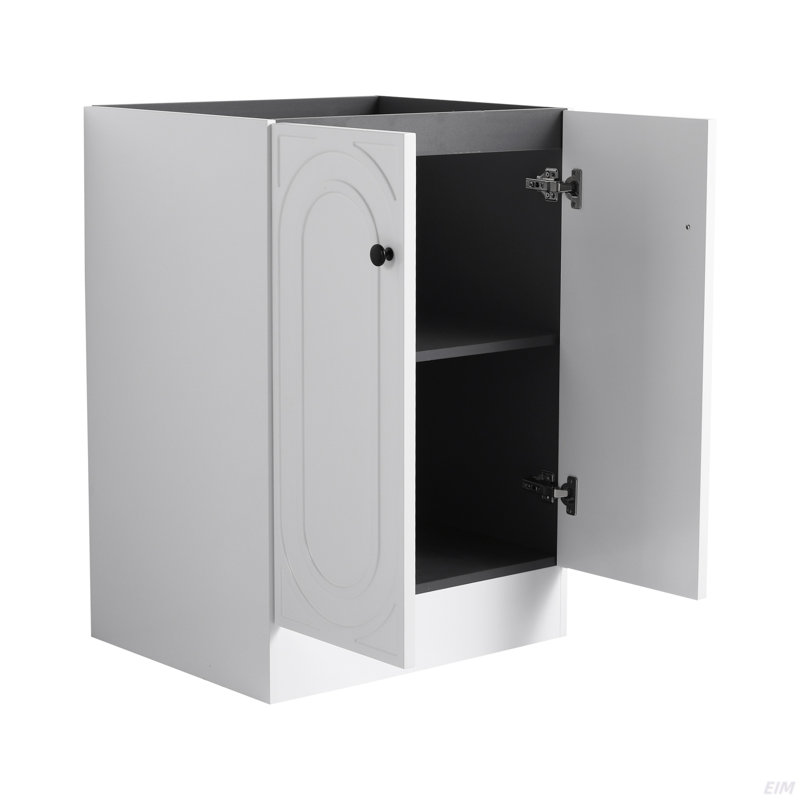 Meuble-lavabo autoportant avec lavabo en résine blanche et 2 portes d'armoire à fermeture en douceur (emballage KD), Blanc