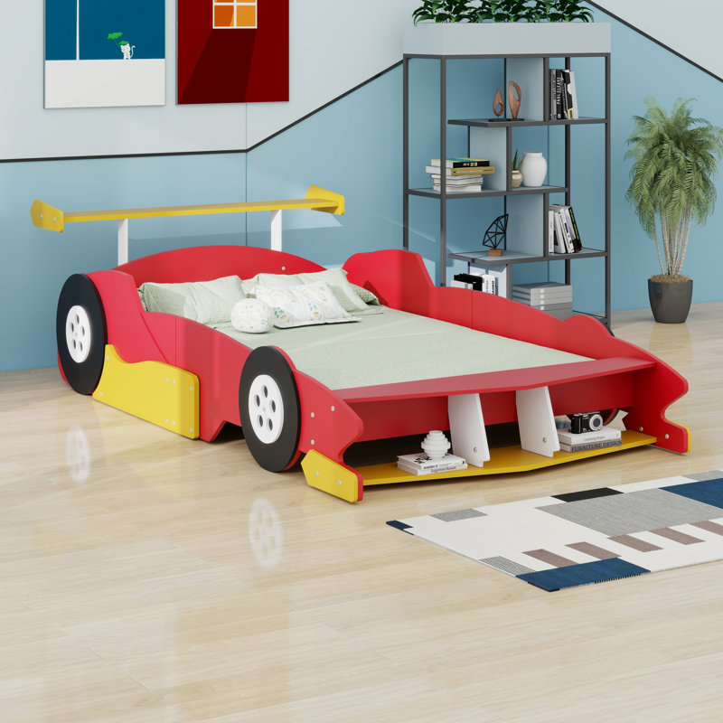 Lit plateforme avec roulettes Race, Rouge, Lit double