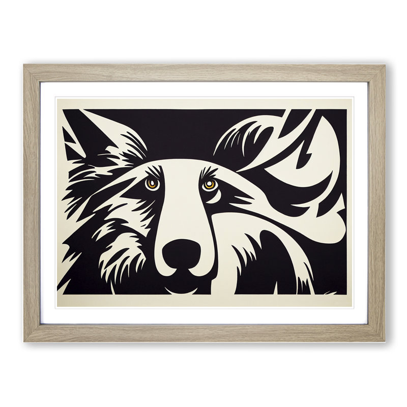 An Engaging Wolf - Framed Print, 34cm H x 46cm W x 2cm D, Black
