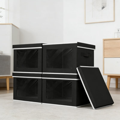 Grands bacs de rangement en tissu avec couvercles et fenêtres transparentes, paquet de 4 paniers pliables avec poignées pour vêtements, serviettes et rangement