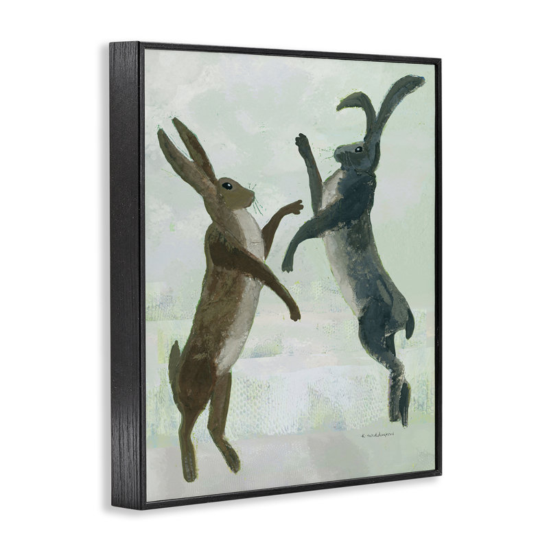 Rustic Boxing Hares Framed Giclee, design by Kay Widdowson, Midnight Black Framed Giclee, 30" H x 24" W