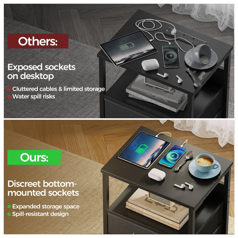 40cm W Metal Bedside Table
