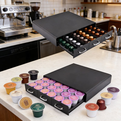 Organisateur de tiroir à café avec 3 tiroirs, pouvant contenir 36 K-Cups ou 48 capsules Nespresso, support de comptoir compact pour machines à café à portion unique