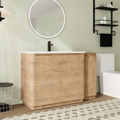 Meuble-lavabo simple autoportant Riven 52 po avec dessus en céramique et portes à fermeture en douceur