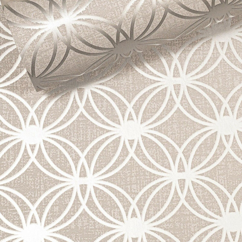 Luxe Orion Metallic Silver Light Grey Geometric Vinyl Paper Leetonia Metalic Finish Wallpaper Roll