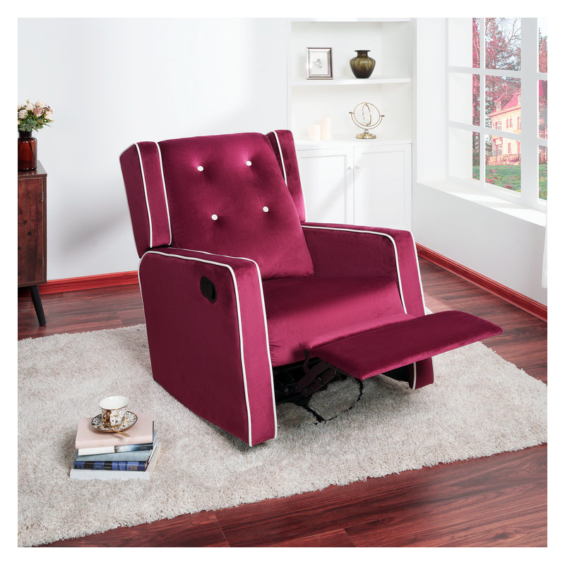 Parkhur 29" Wide Upholstered Manual Swivel Glider Rocker Recliner Nursery Chair, Deep Fuscia Microfiber/Microsuede