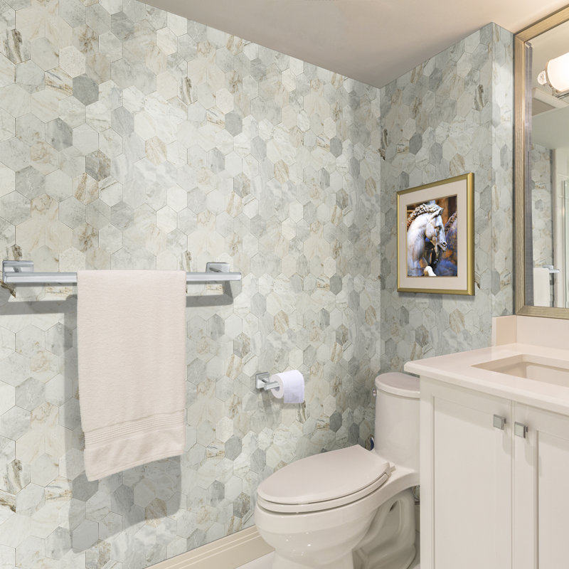 Tactiq Castella de Blanc Hexagon 10 in. x 12 in. Honed Marble Mosaic Floor and Wall Tile