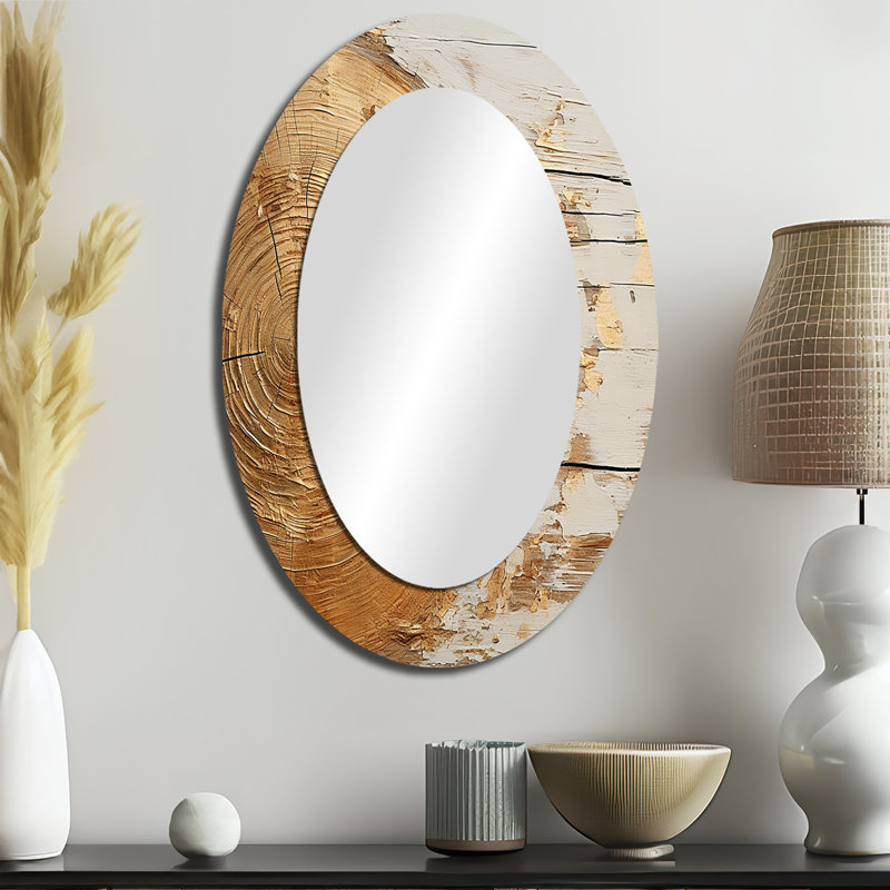 Abstract Gold Graceful Woodland - Modern Oval Wall Mirror, 36" x 24"