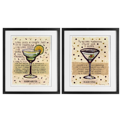 Margarita & Martini Recipes, ensemble de 2 reproductions encadrées sous verre, design par Nancy Overton