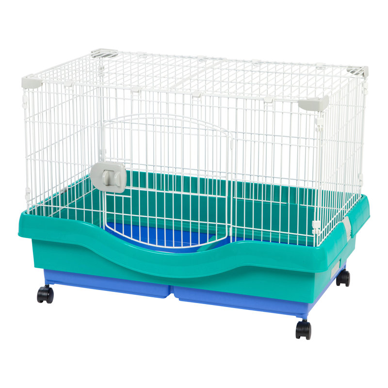 Large Green and Blue Portable Wire Guinea Pig Cage with Wheels