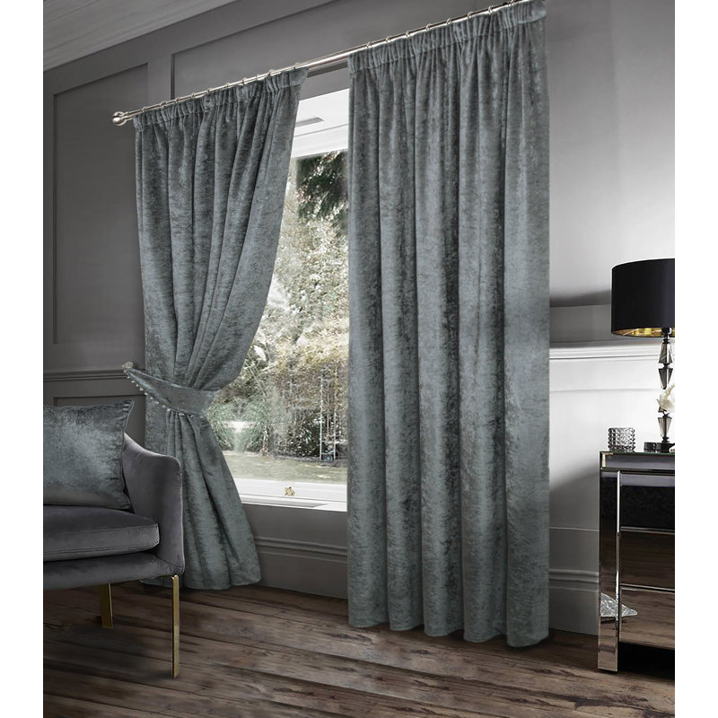 Crushed Velvet Fully Lined Curtains, Pink, 165 W x 137 D cm