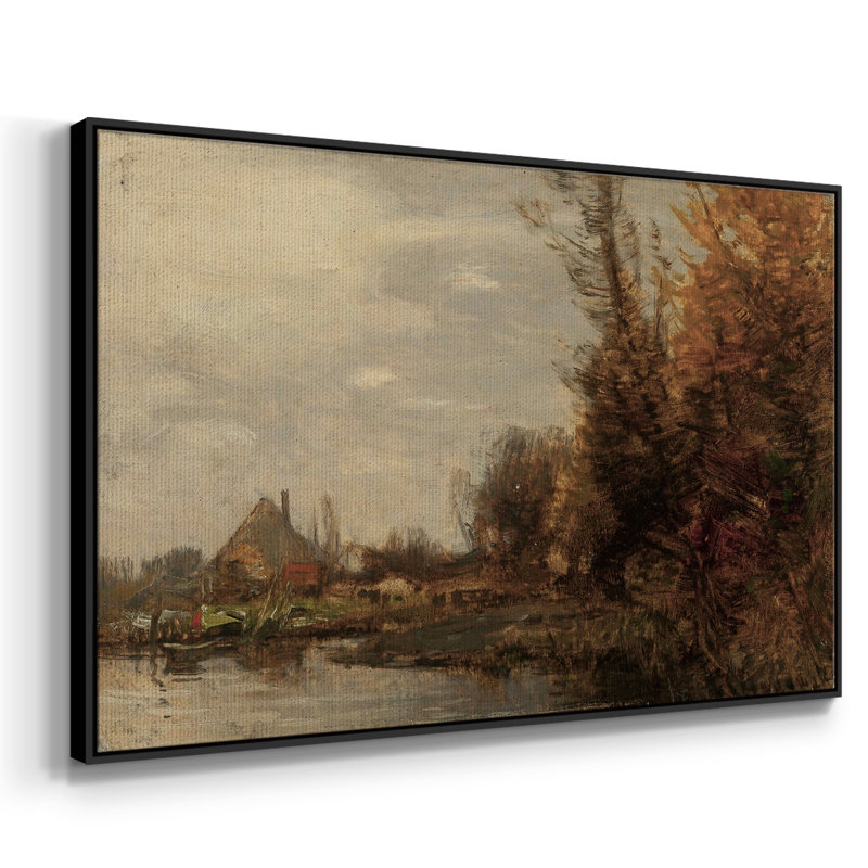 Paysage rétro-CCxxix, Toile avec cadre flottant noir, H 27 po x l 41 po x P 2 po