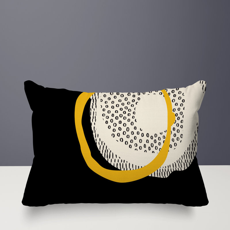 Coussin lombaire réversible intérieur / extérieur Vikka, H 18 po x l 25 po, Jaune / noir / blanc cassé