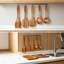 Ensemble d'ustensiles en bois d'acacia 5 pièces anti-rayures cuillères de cuisine et spatules pour cuisiner, mélanger, servir avec une batterie de cuisine antiadhésive