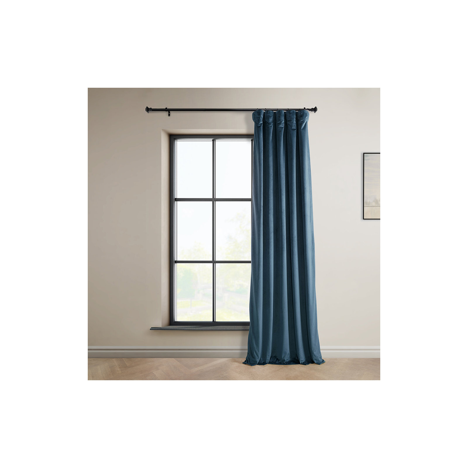 Matra Plush Velvet Curtains for Bedroom - Room Darkening Curtains for Living Room Window Single Panel, Avalon Blue