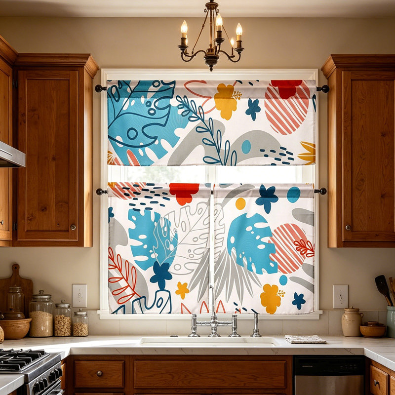 Panneaux de rideaux de cuisine décoratifs courts en 2 pièces, C